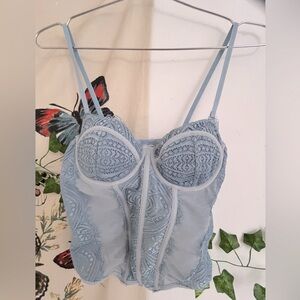 XS •• Sky Blue Powder Blue Lace Lingerie Underwire Bra Tank